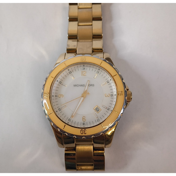 Michael Kors Mens Stainless Steel Gold Toned Mother Of Pearl Watch MK5174 - Picture 1 of 15